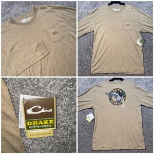 Drake Waterfowl Long Sleeve Pocket T-Shirt Men Circle Mallard Graphic Tan XL NEW